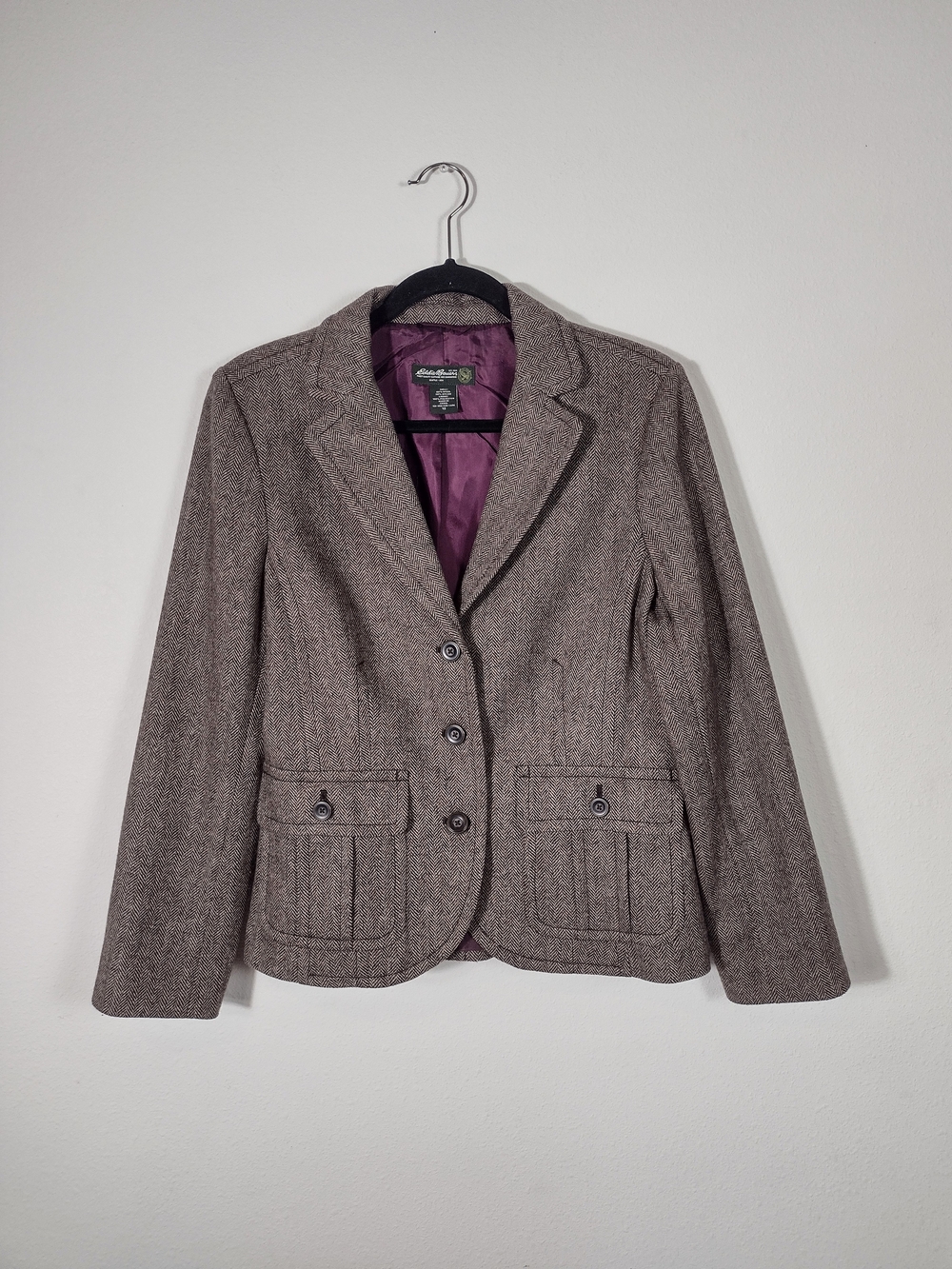 Eddie Bauer Fall 2009 Brown Herringbone Wool Blend 3 Button Slim Blazer